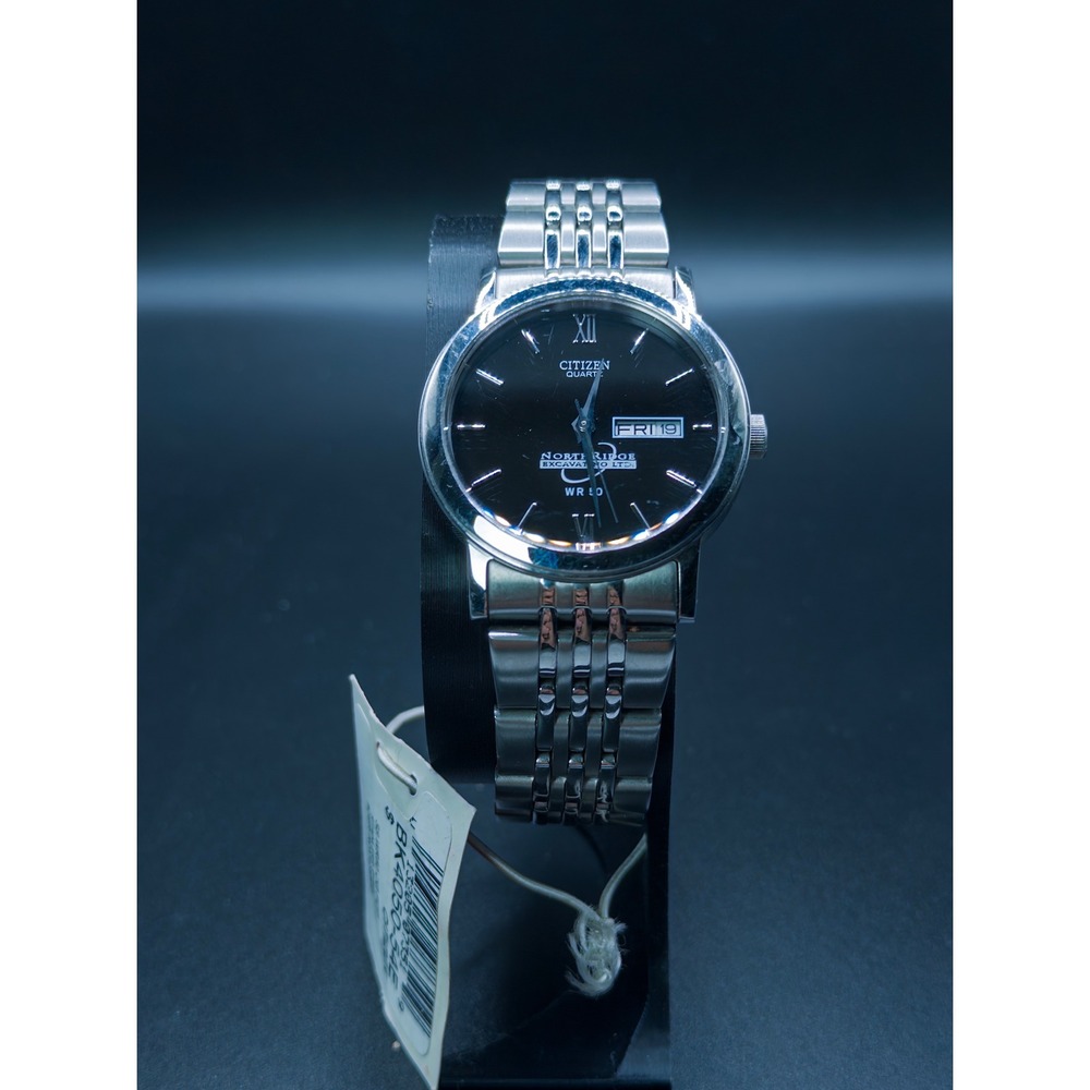 Citizen Quartz BK4050-54E Day Date Black Dial Steel Watch NWT